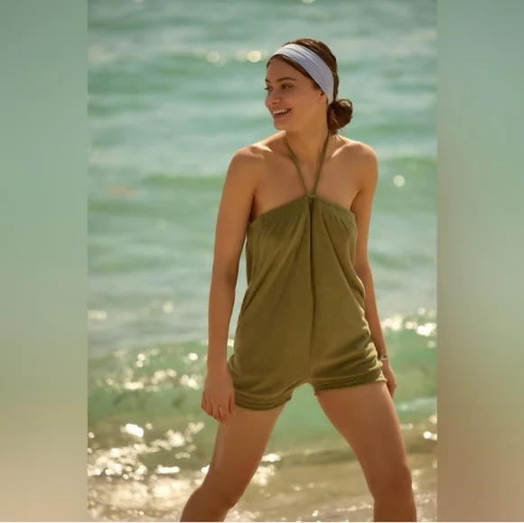Anthropologie Chillax Terry Cloth Halter Romper (Xs) - Picture 2 of 4